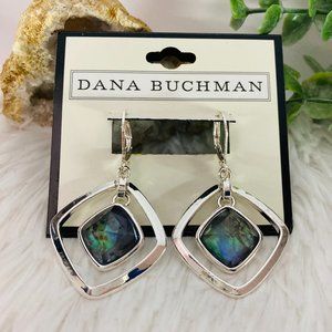 Silver geometric drop earrings with gemstone